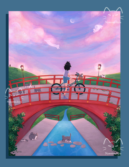 Bike Sunset Cats Print