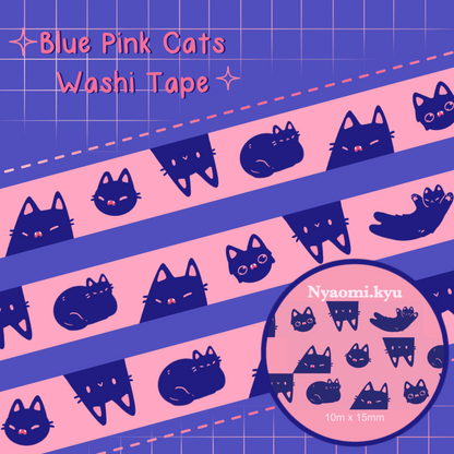 Blue Pink Cats Washi Tape