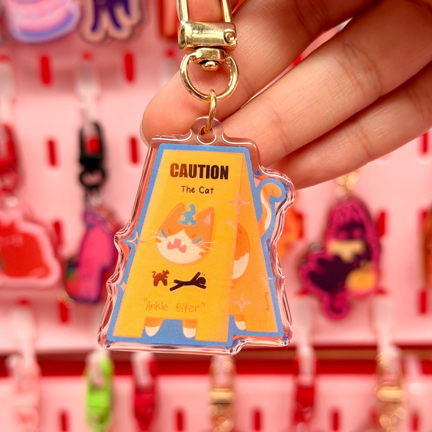 Caution Cat Keychain