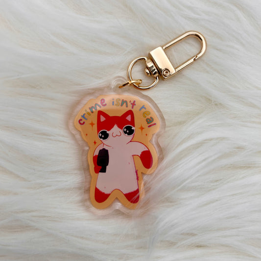 "Crime Isn't Real" Cat Keychain