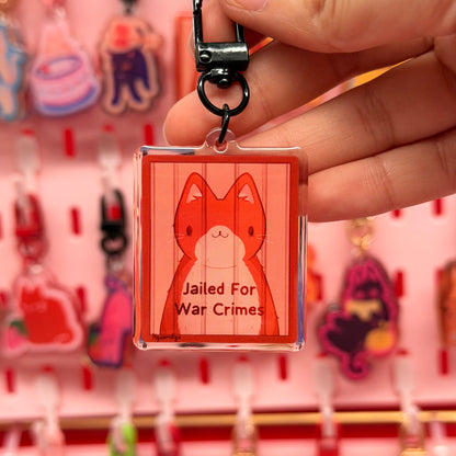 Jailed For War Crimes Cat Keychain