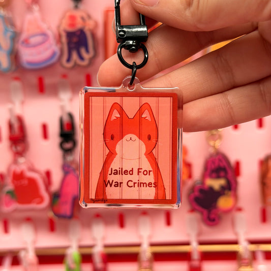 Jailed For War Crimes Cat Keychain