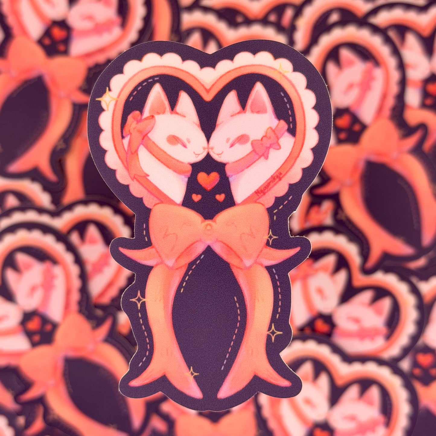 Ribbon Heart Cats Sticker