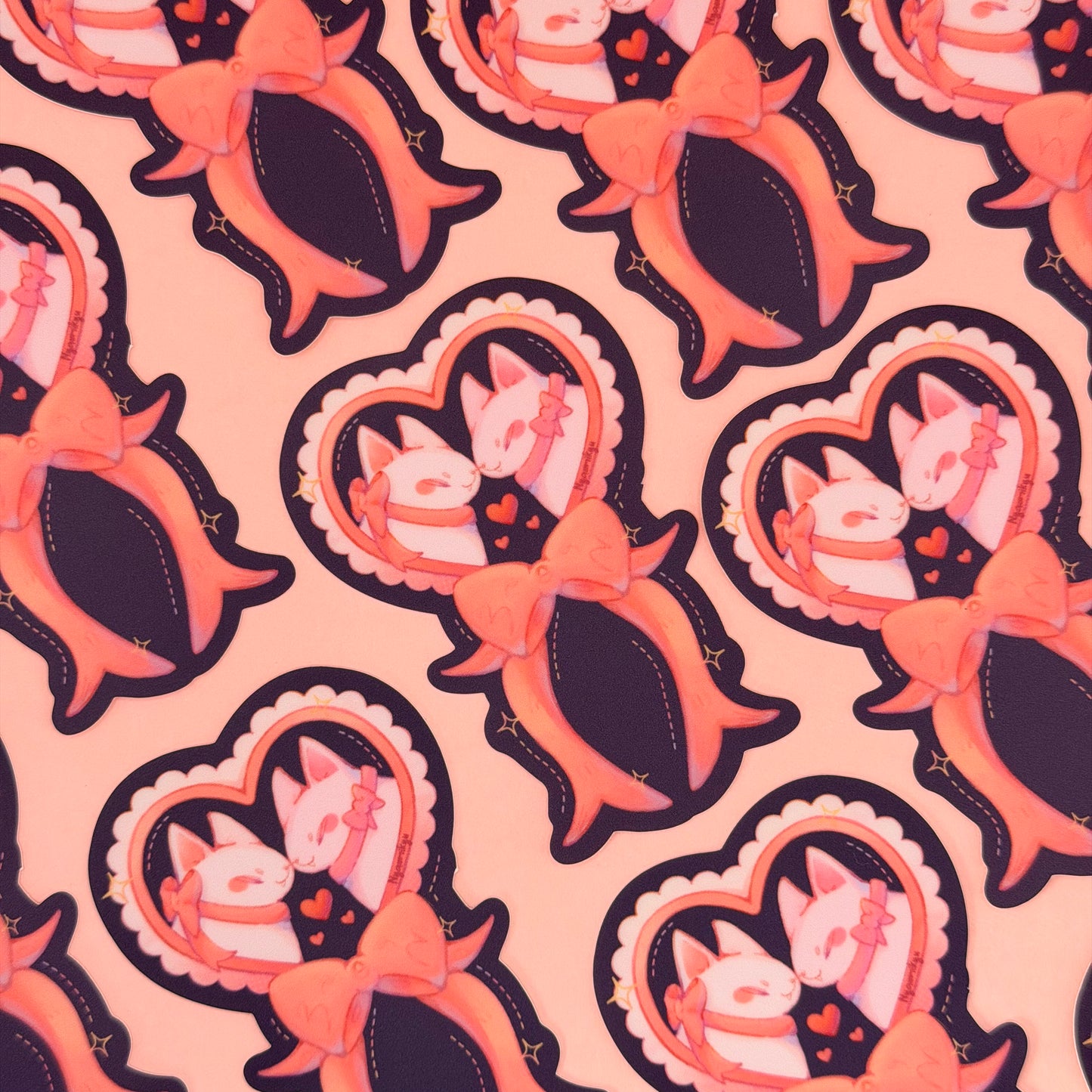 Ribbon Heart Cats Sticker