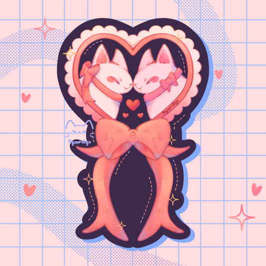 Ribbon Heart Cats Sticker