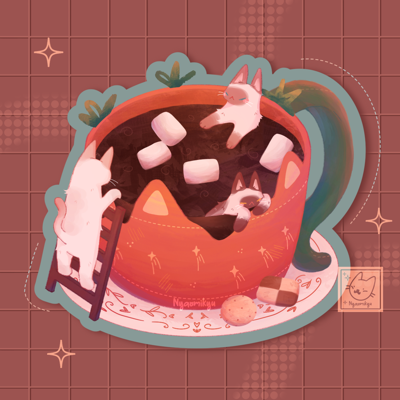 Siamese Hot Cocoa Cats Sticker