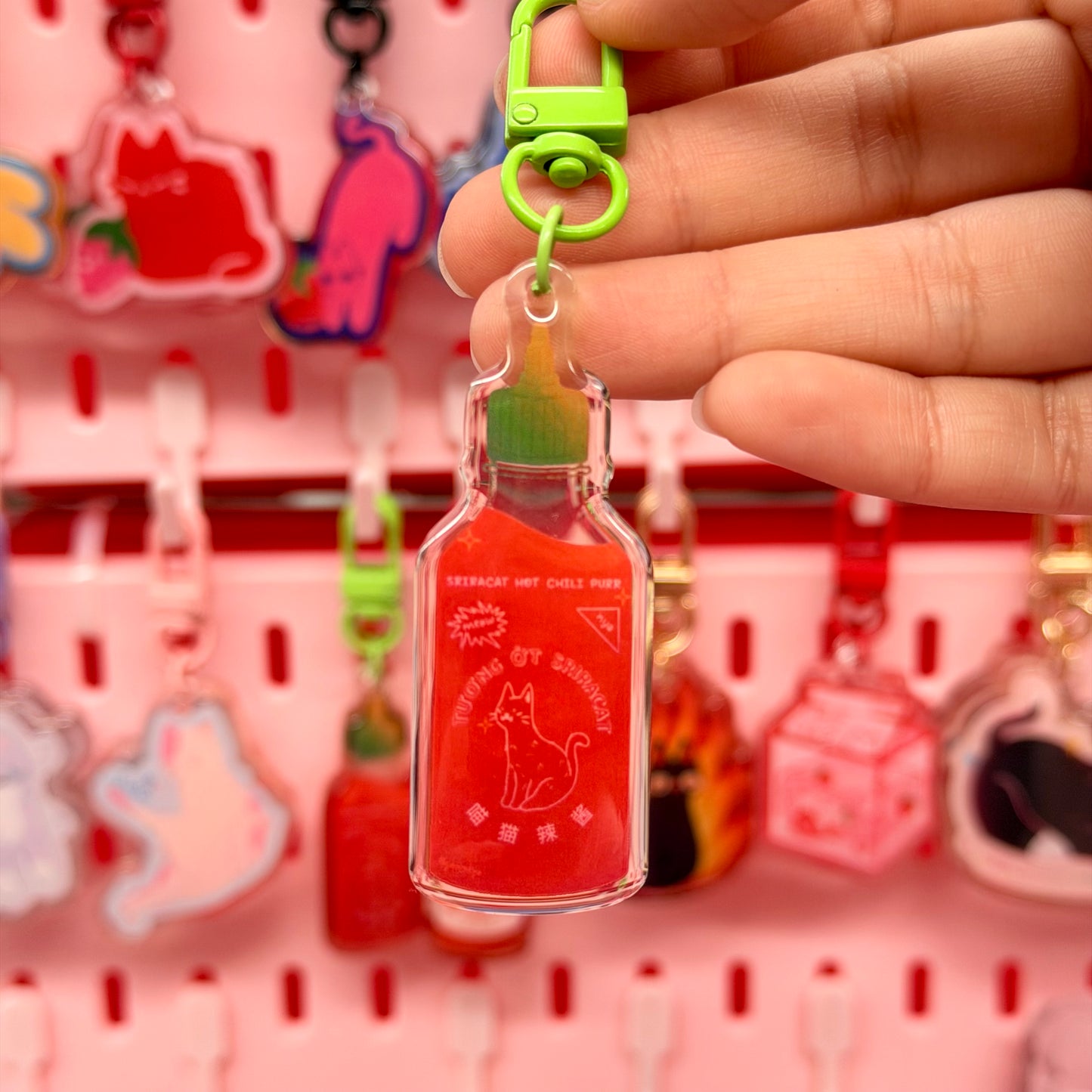 Sriracha Cat Keychain