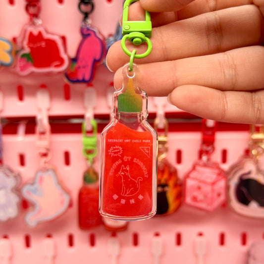 Sriracha Cat Keychain