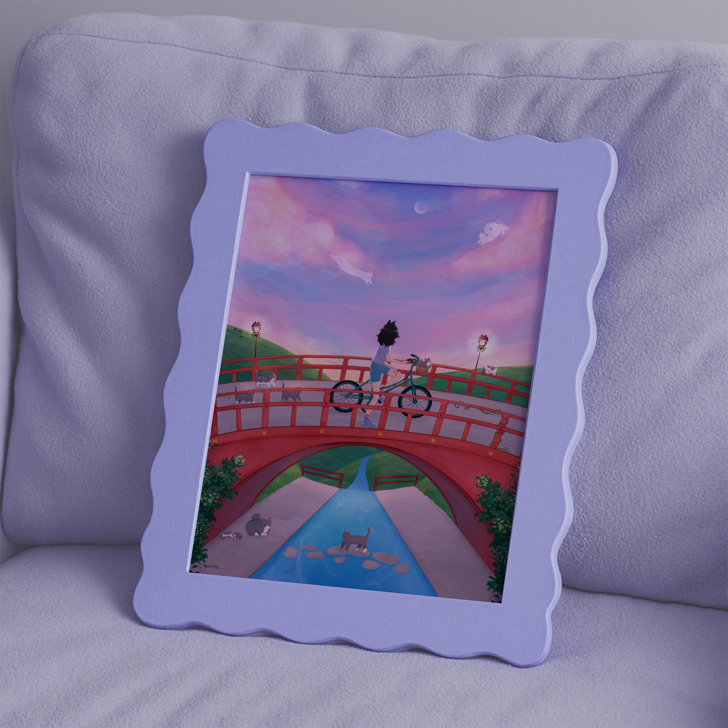 Bike Sunset Cats Print