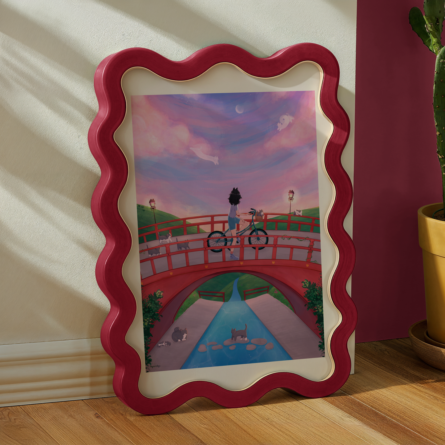 Bike Sunset Cats Print